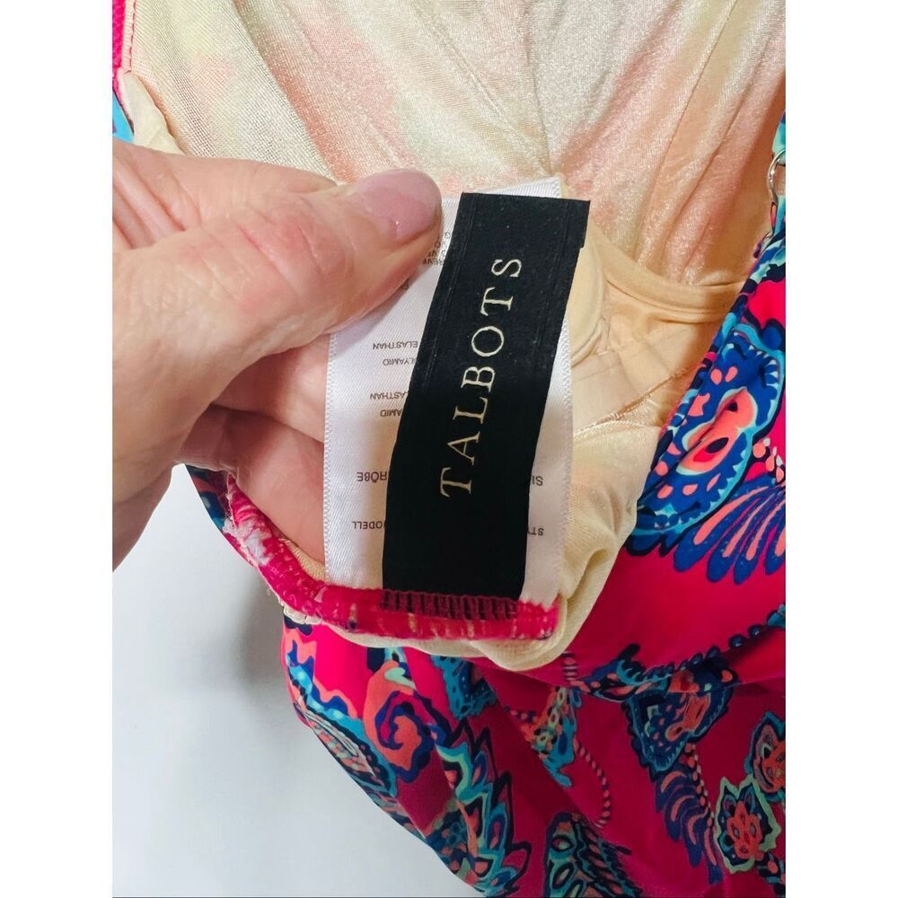 Talbots Hot Pink Paisley Tankini Top Side Ruching Size 8 Underwires No Padding - Picture 9 of 10